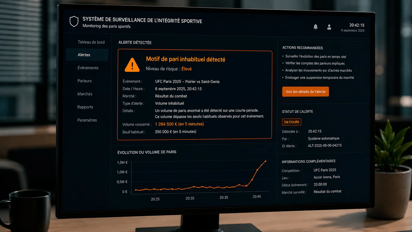 Notification d'alerte sur un écran de monitoring pour un mouvement de cotes suspect