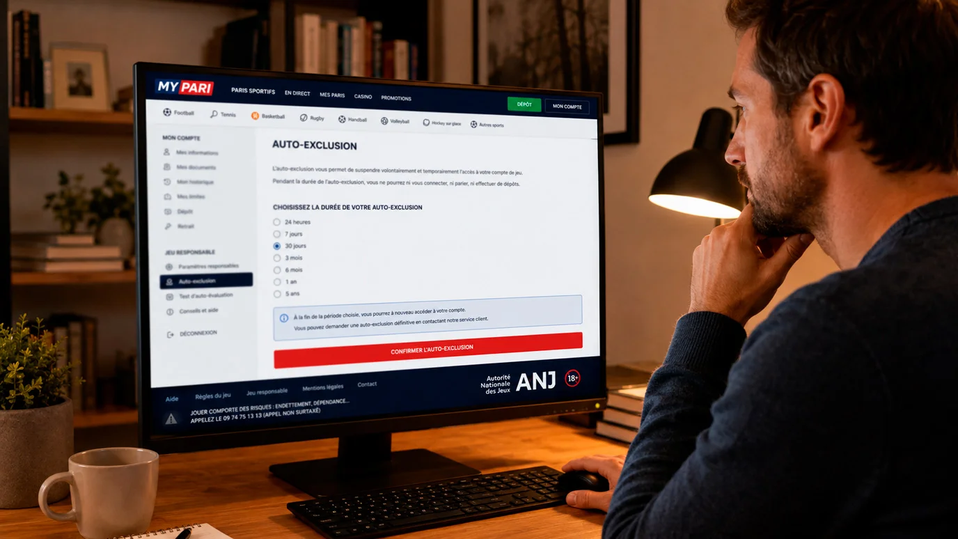 Personne configurant une option d'auto-exclusion sur un site de paris en ligne