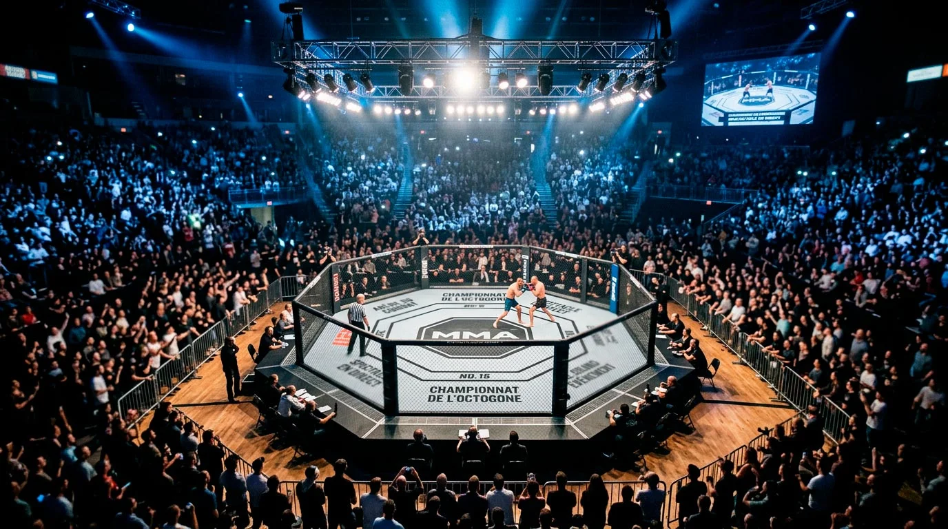 Partenariat officiel Betclic UFC visible sur l'octogone