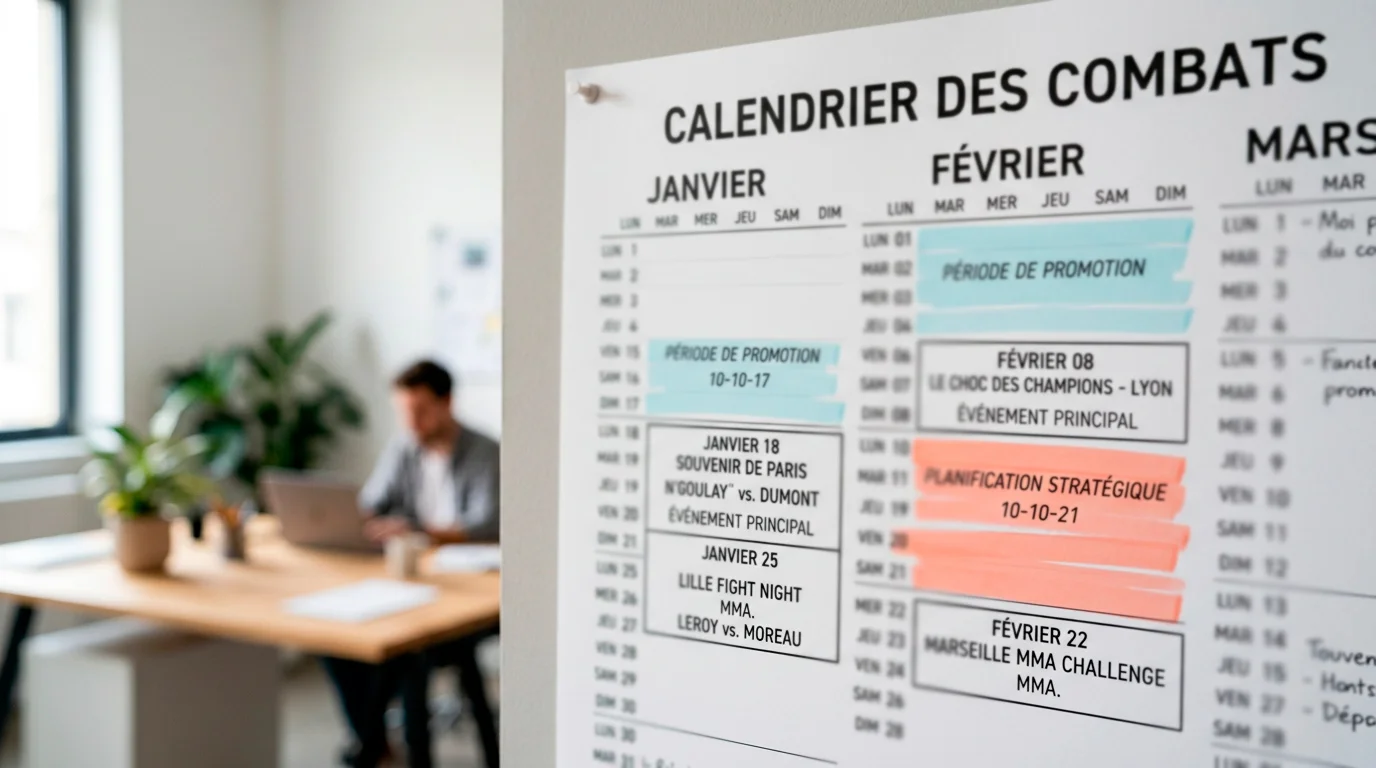 Planning des événements UFC avec indication des périodes de promotions