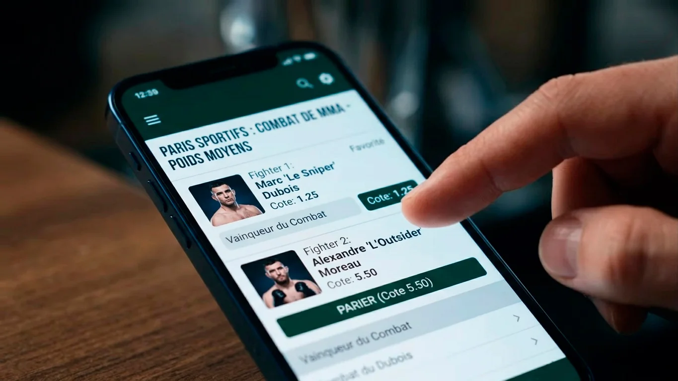 Smartphone affichant des cotes longues pour un outsider sur un combat UFC