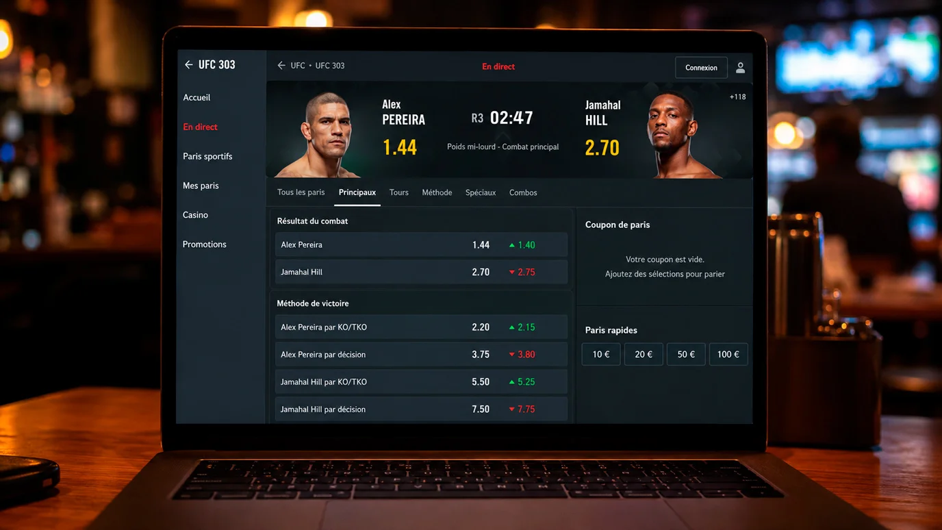 Écran affichant les cotes en temps réel pendant un combat UFC