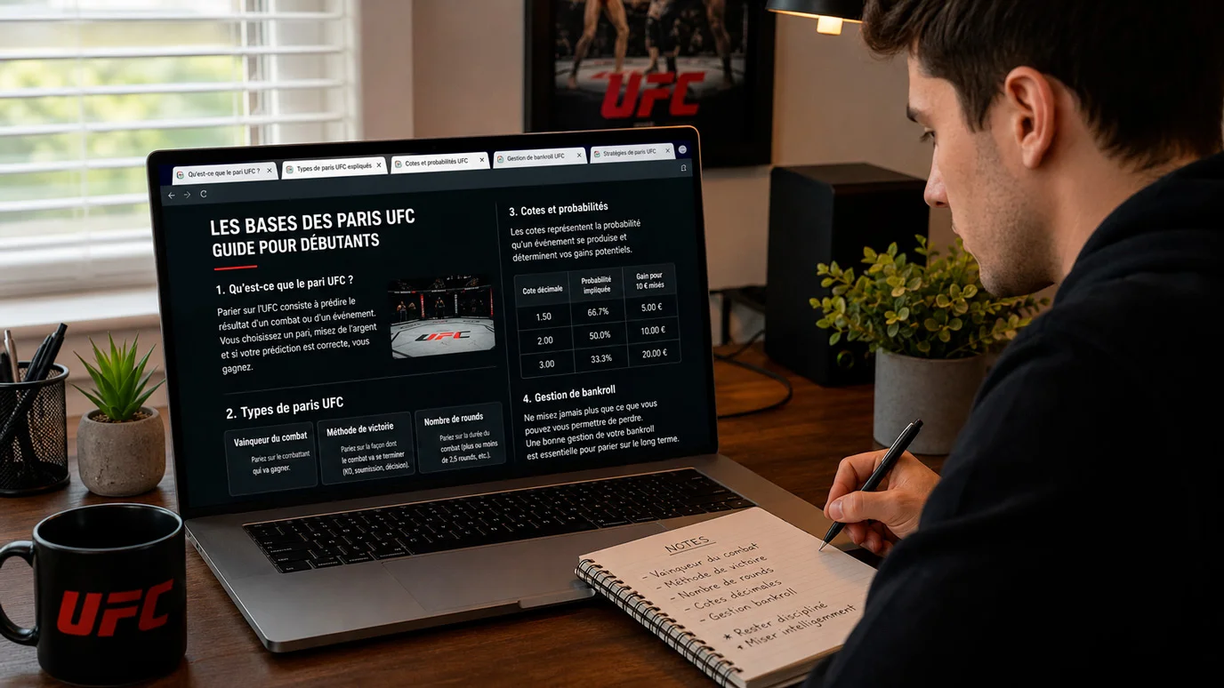 Débutant effectuant ses premières recherches sur les paris UFC sur un ordinateur
