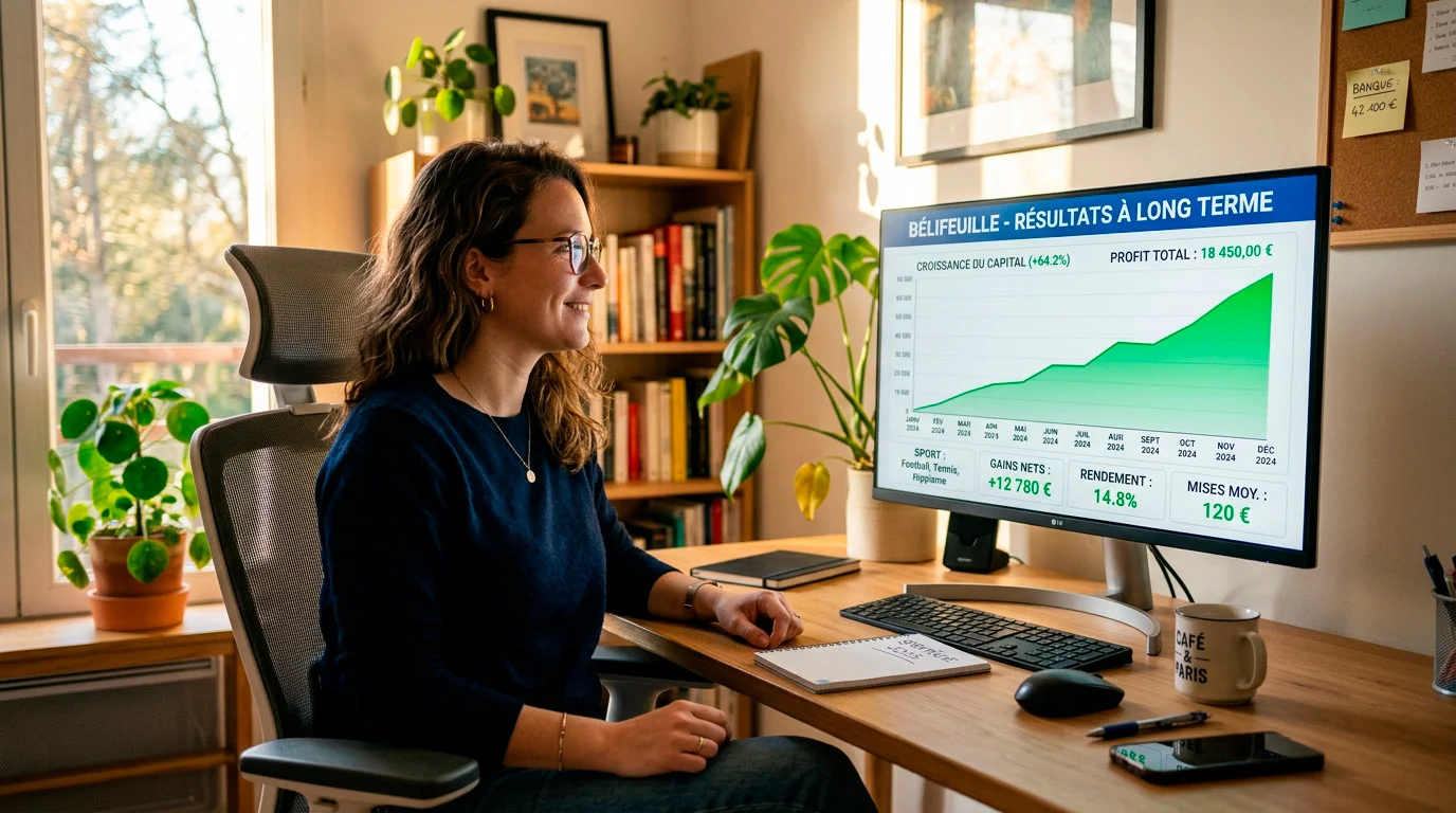 Parieur calme consultant ses résultats de paris sur outsiders sur son ordinateur