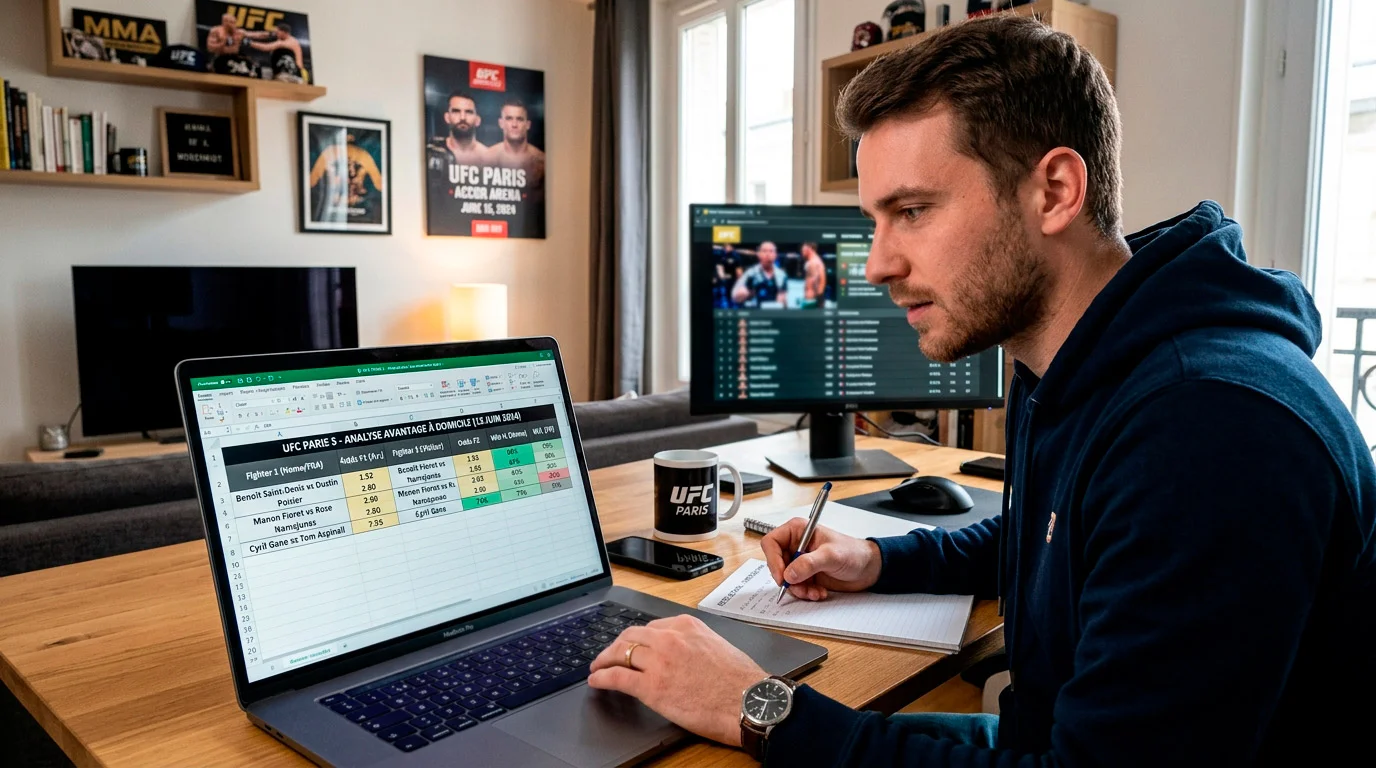Parieur analysant l'effet domicile sur les cotes des combattants français UFC