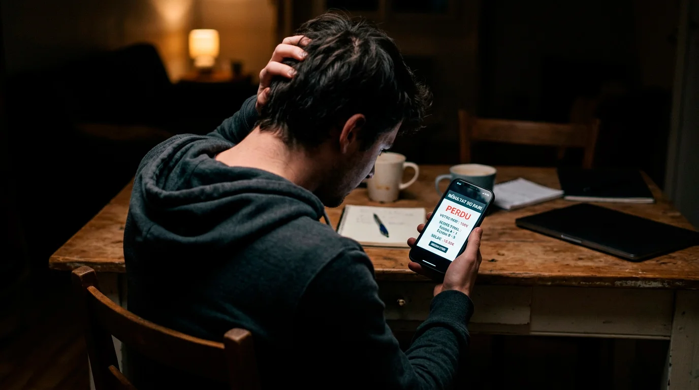 Parieur frustré ayant pris une décision impulsive sur son smartphone
