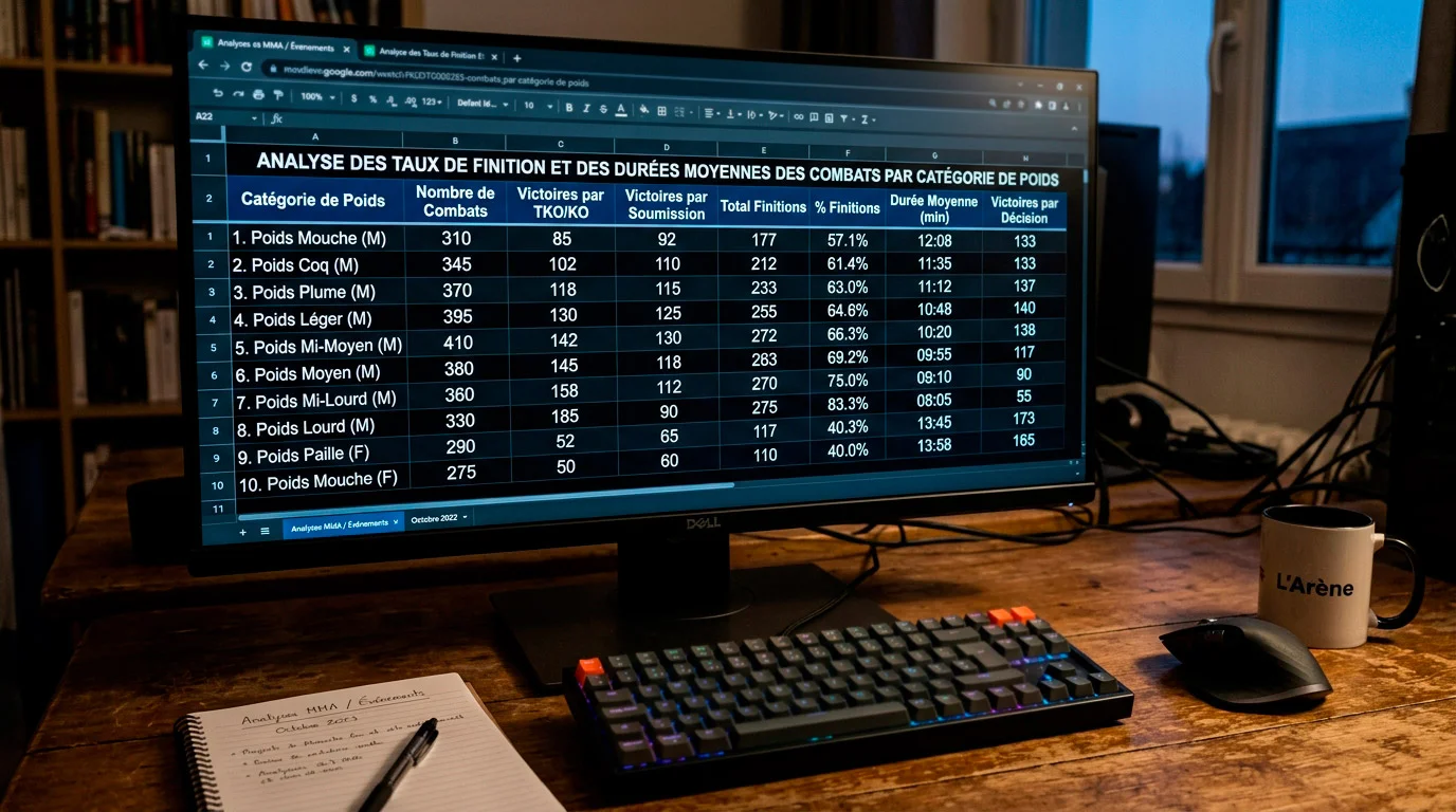 Tableau de données affichant les taux de finition et durées moyennes par catégorie