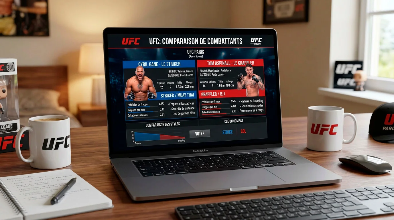Parieur comparant les profils de deux combattants UFC sur un écran partagé
