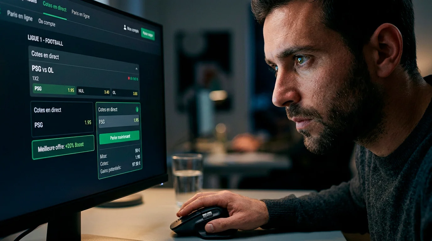 Parieur sélectionnant la meilleure cote disponible sur son ordinateur