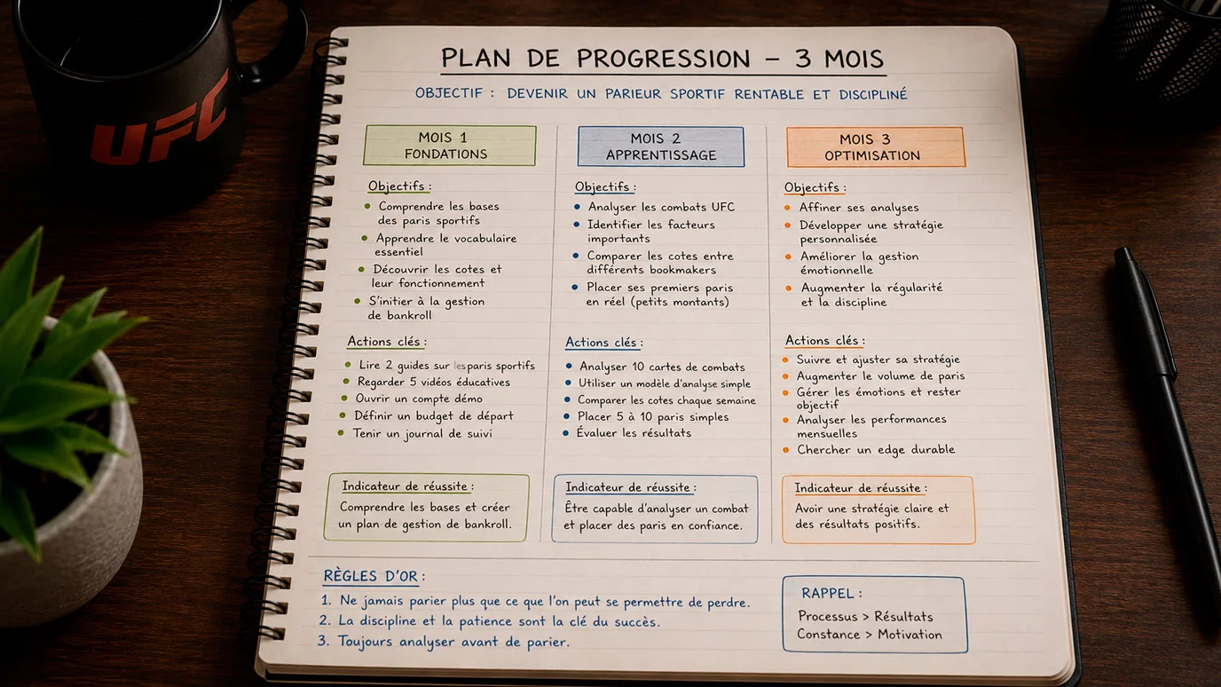 Planning de progression sur trois mois pour un parieur UFC débutant