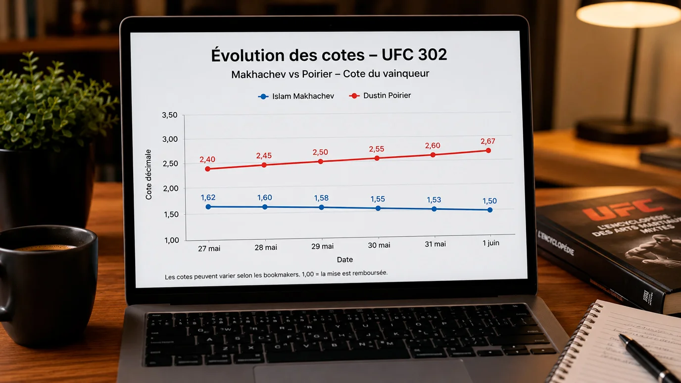 Graphique simple montrant l'évolution des cotes d'un combat UFC avant l'événement