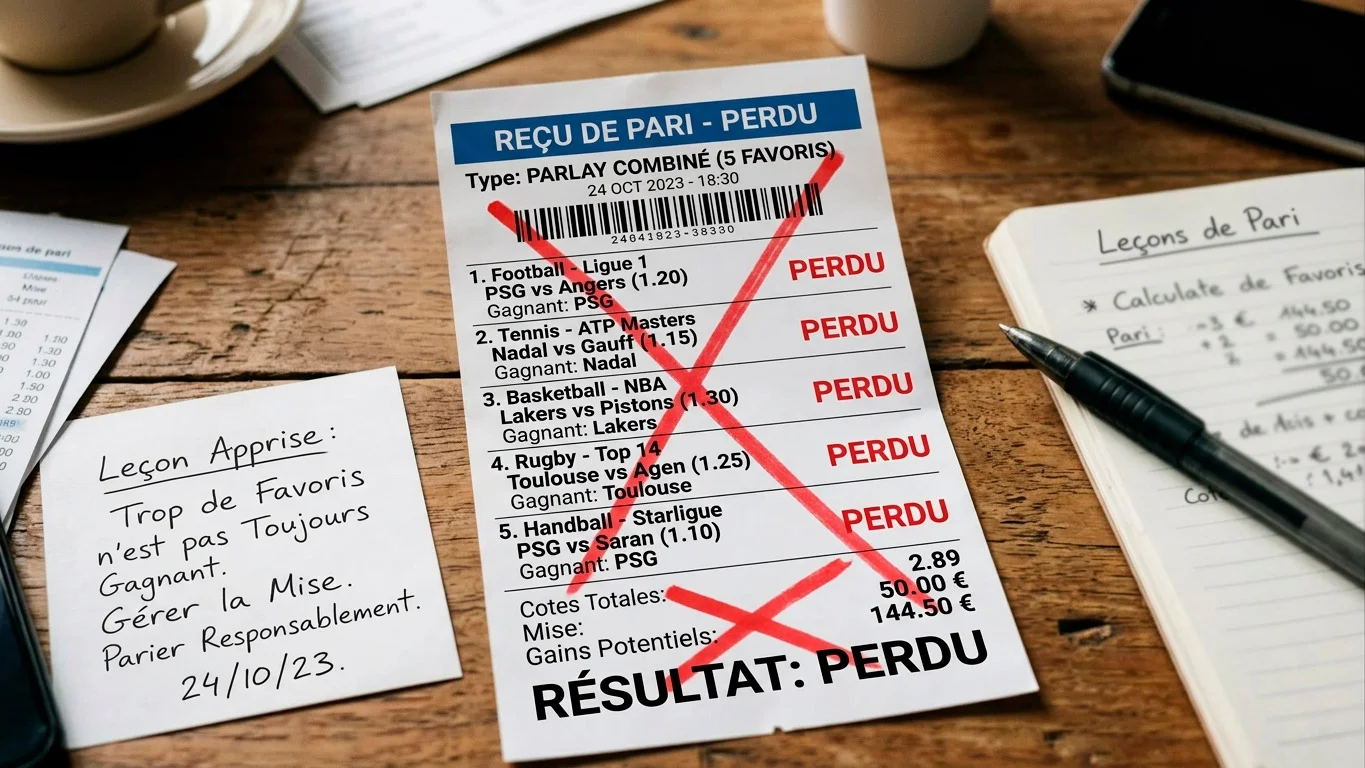 Coupon de parlay perdant avec uniquement des favoris sélectionnés
