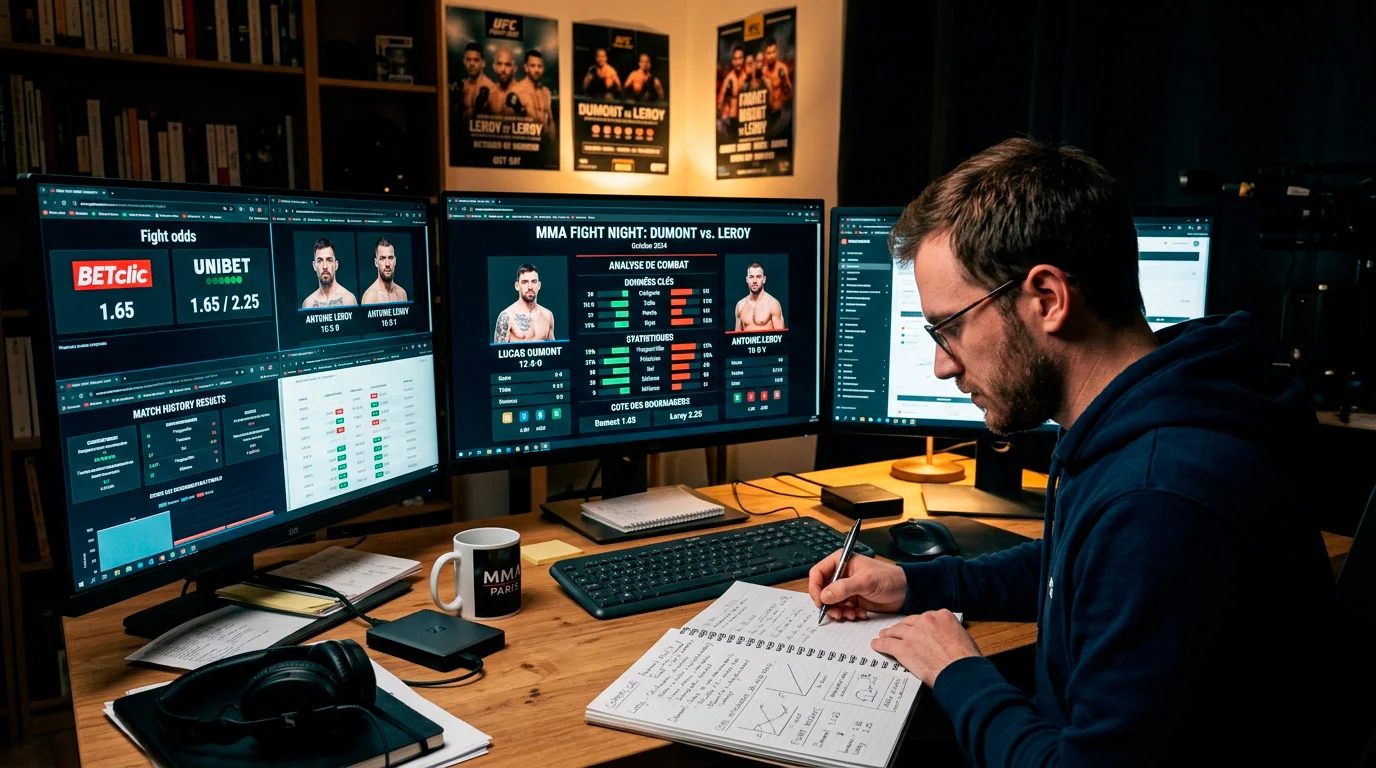 Analyste sportif étudiant le profil d'un combat propice à un upset UFC