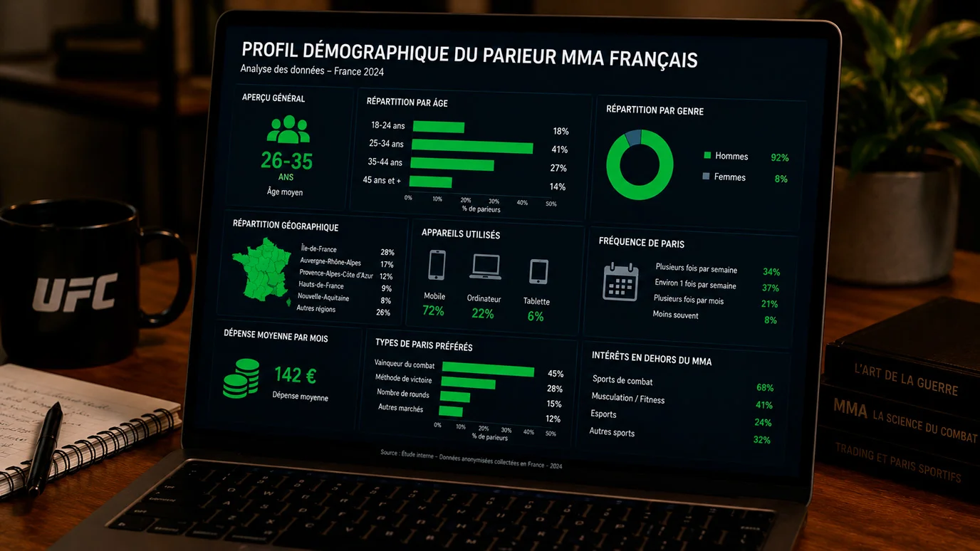 Infographie simple du profil type du parieur MMA français sur un écran