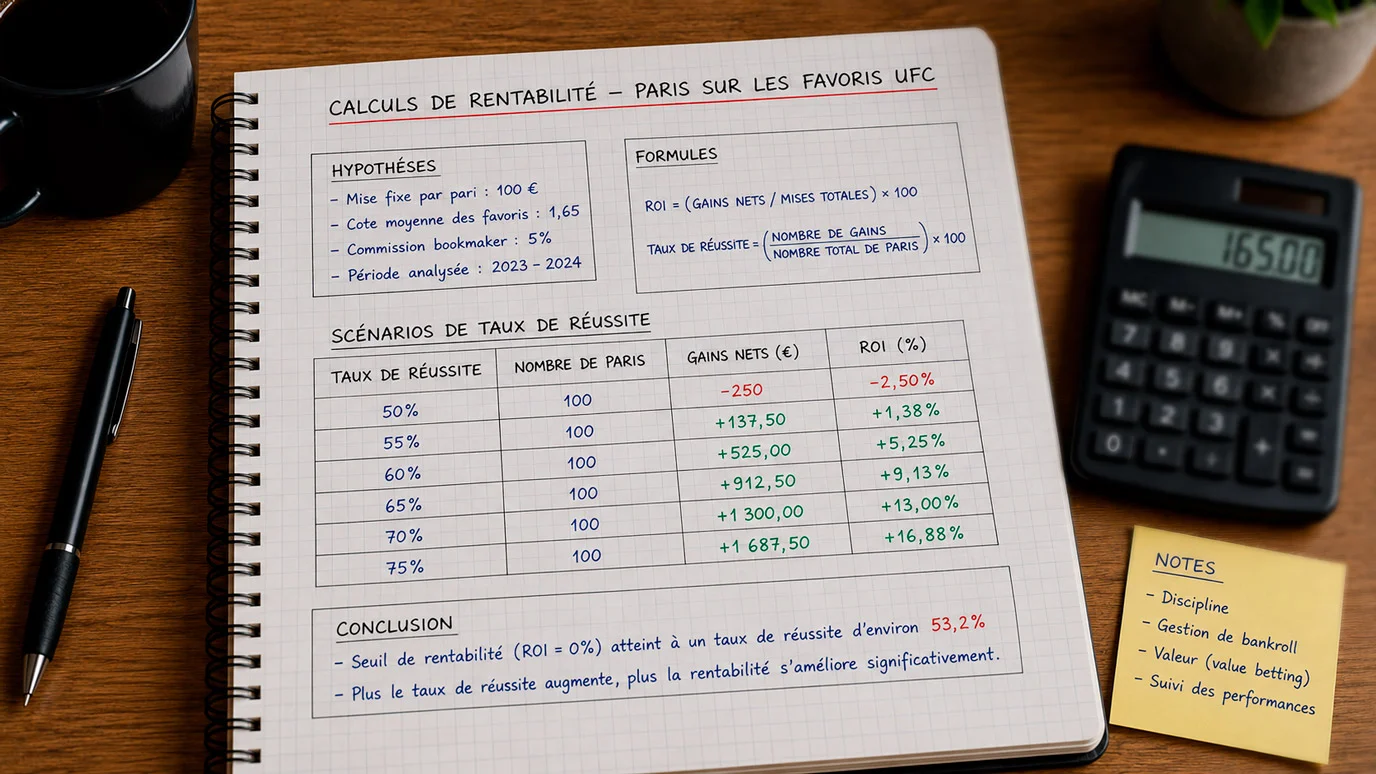 Calculs de rentabilité sur un bloc-notes montrant que victoire ne signifie pas profit