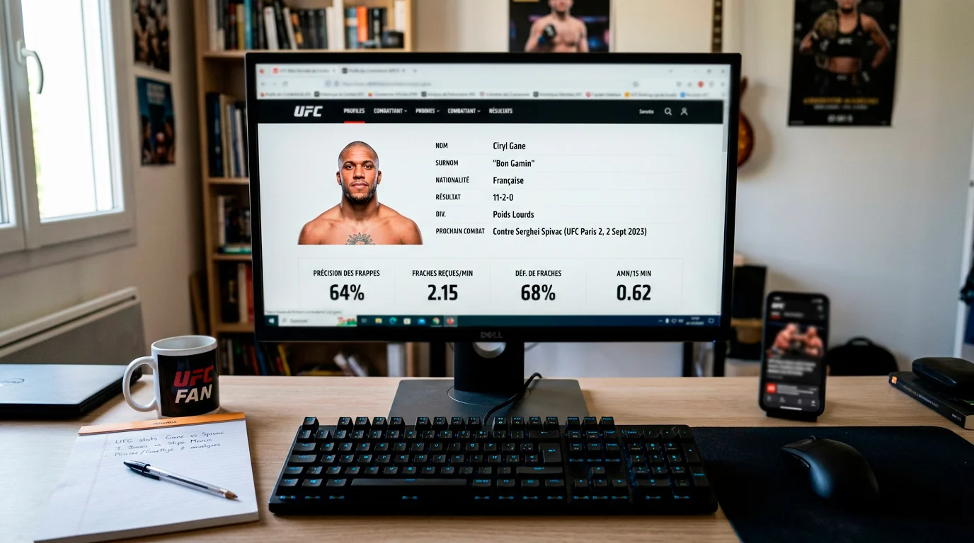 Navigateur web ouvert sur plusieurs sites de statistiques UFC