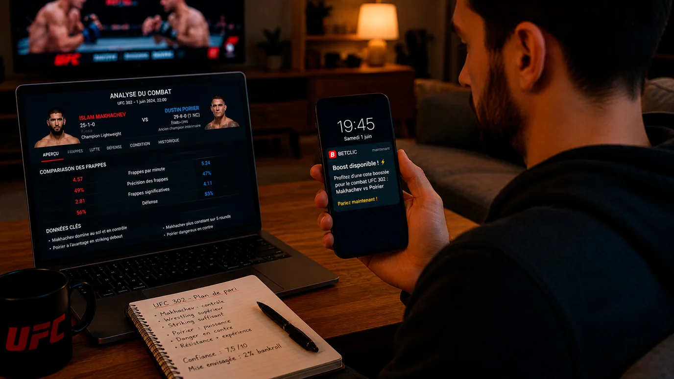 Parieur consultant le timing optimal pour utiliser un boost de cotes UFC