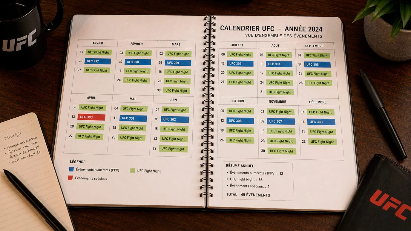 Vue d'ensemble des types d'événements UFC sur un planning annuel