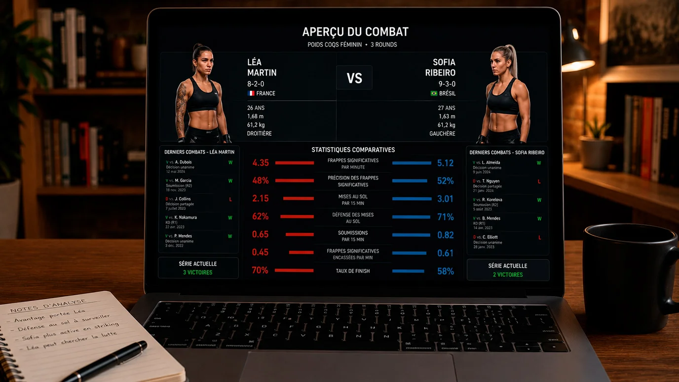 Panneau de statistiques des combattants UFC sur Unibet