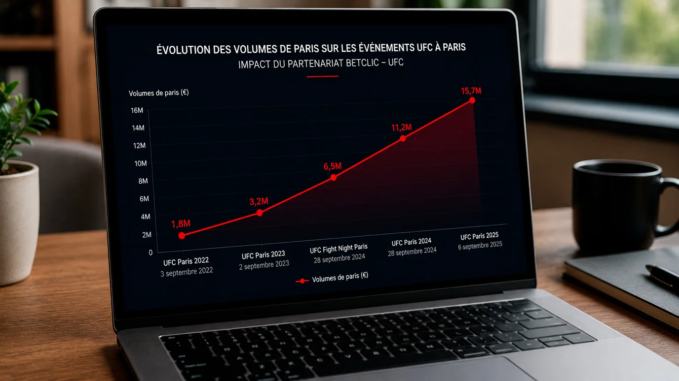 Graphique simple montrant la hausse des volumes de paris MMA lors des événements UFC Paris